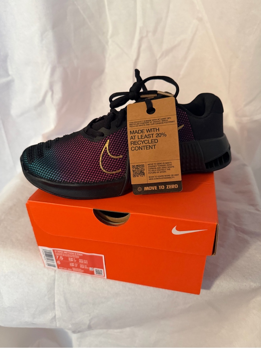 Nike women’s Black Iridescent Gradient Sneakers with Yellow Swoosh